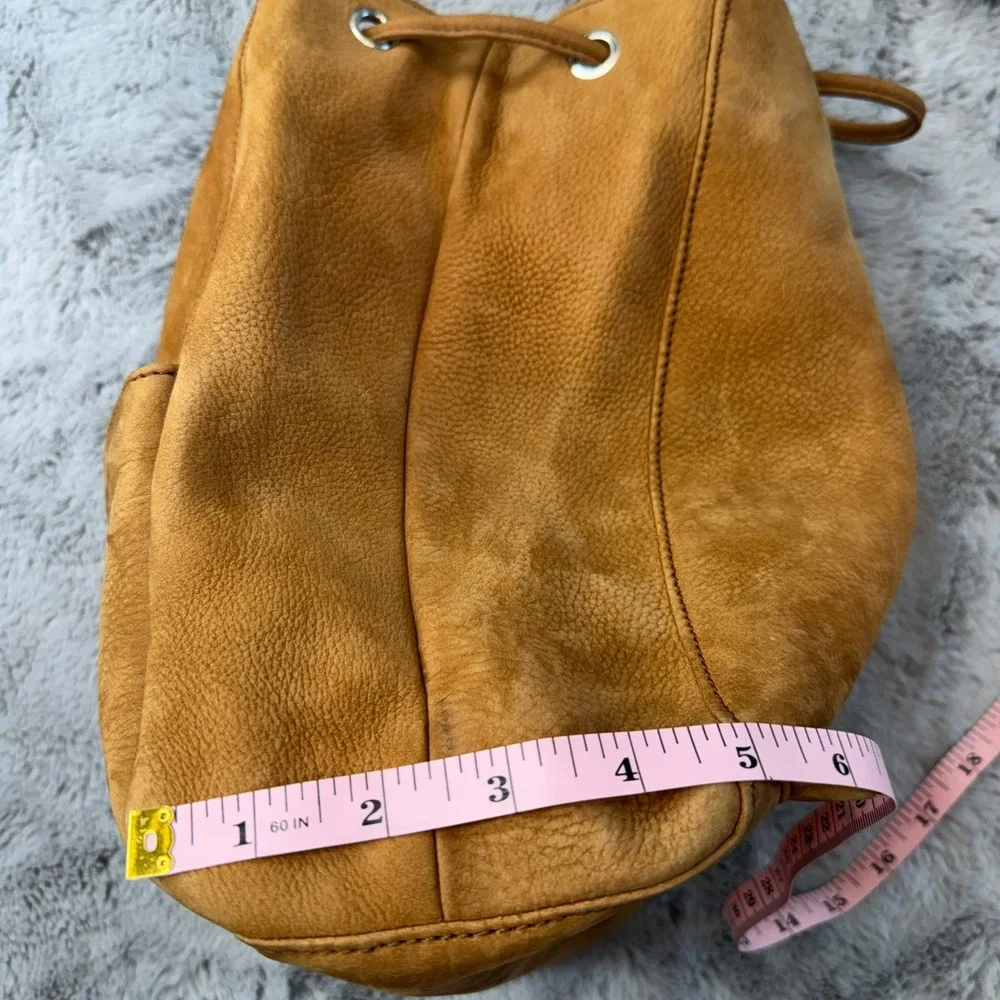 Eddie Bauer Tan Suede Leather Bag Drawstring One Shoulder Backpack Purse‎